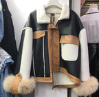 Colorblock Faux Fur Jacket with Fox Cuffs