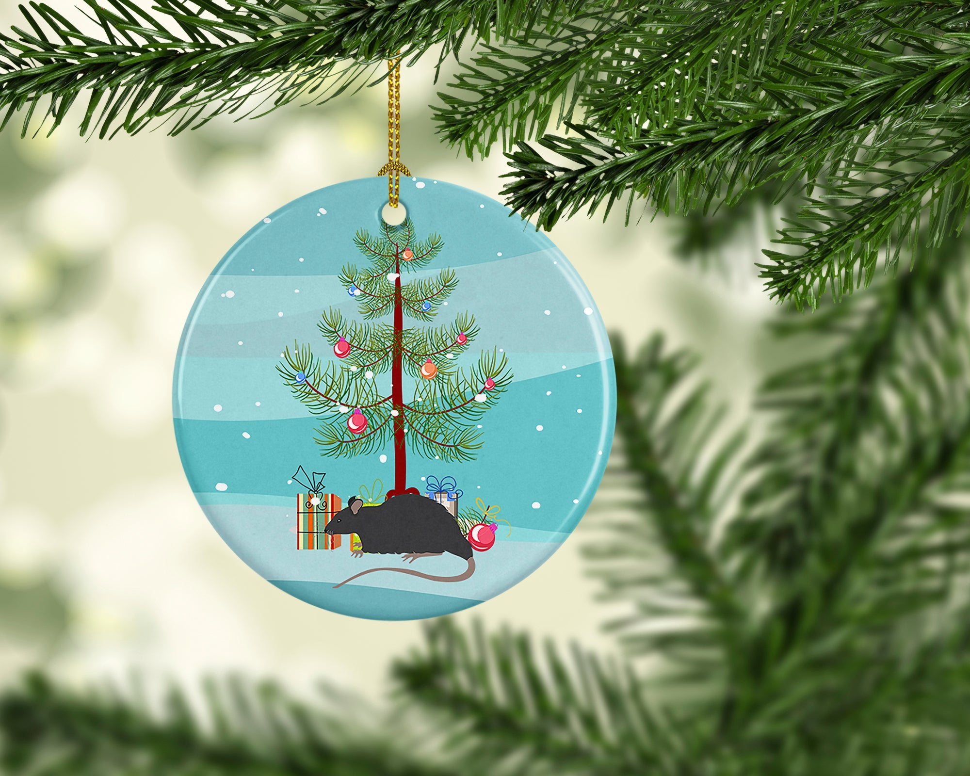 Black Rat Merry Christmas Ceramic Ornament