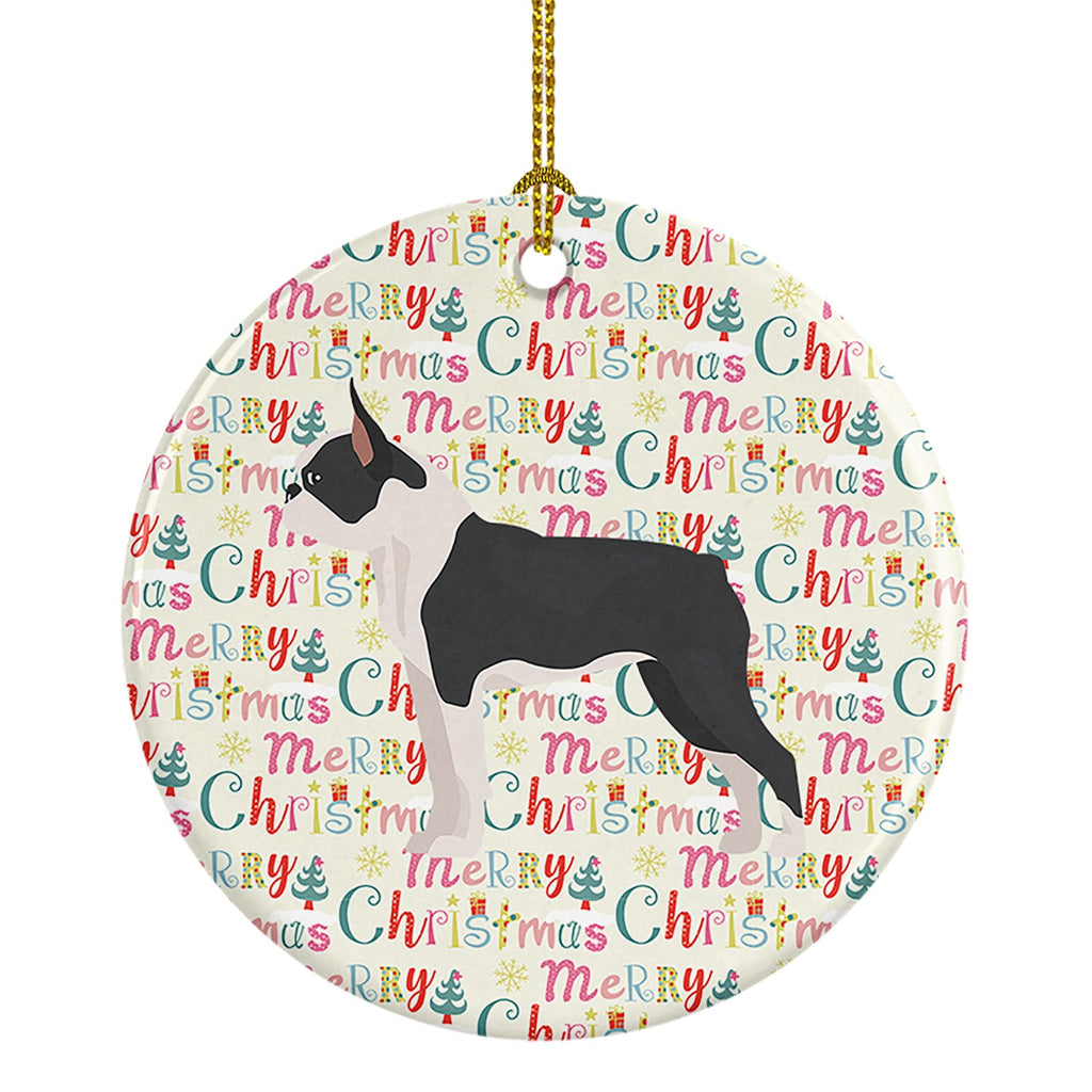 Boston Terrier Merry Christmas Ceramic Ornament