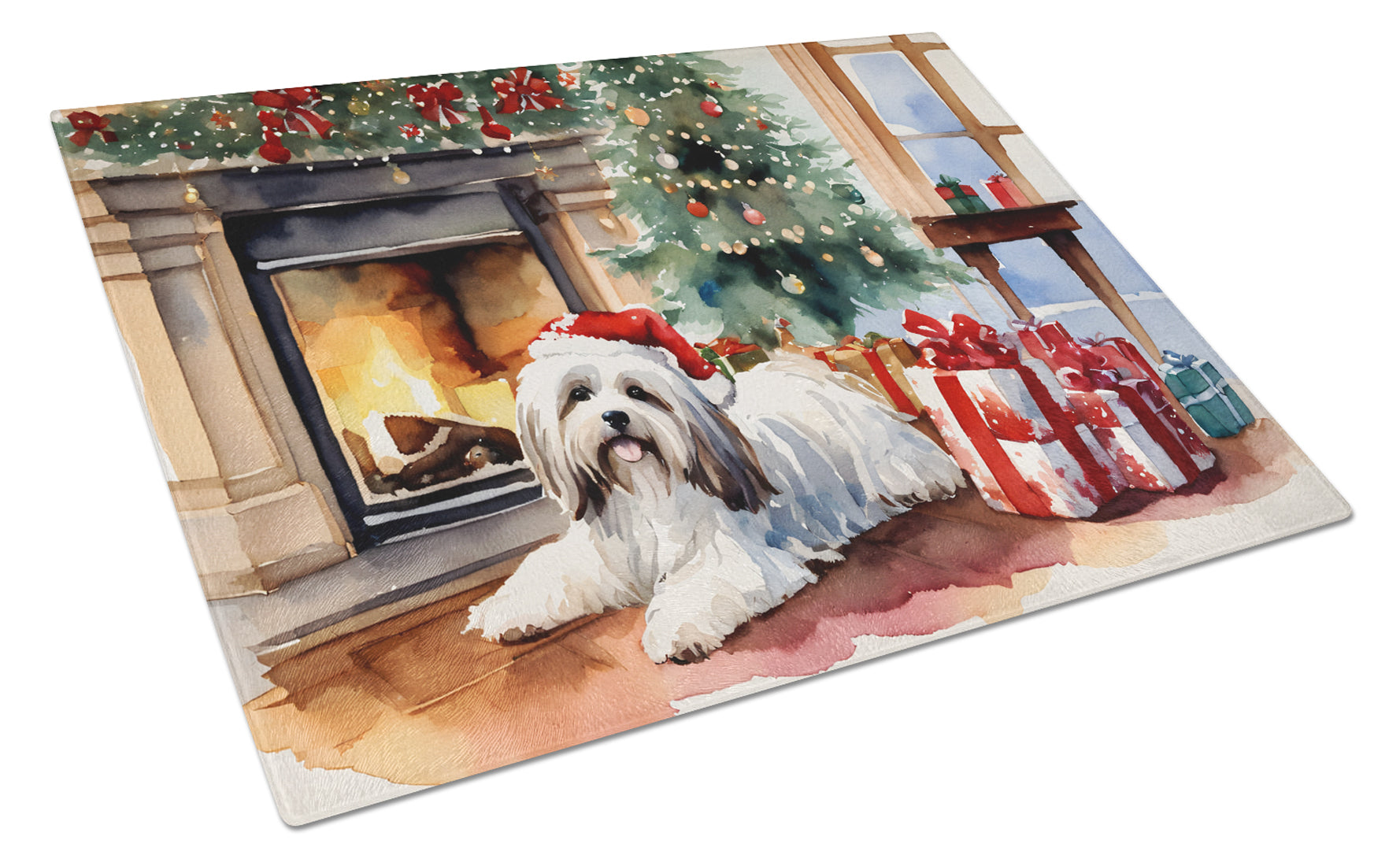 Havanese Cozy Christmas Glass Cutting Board