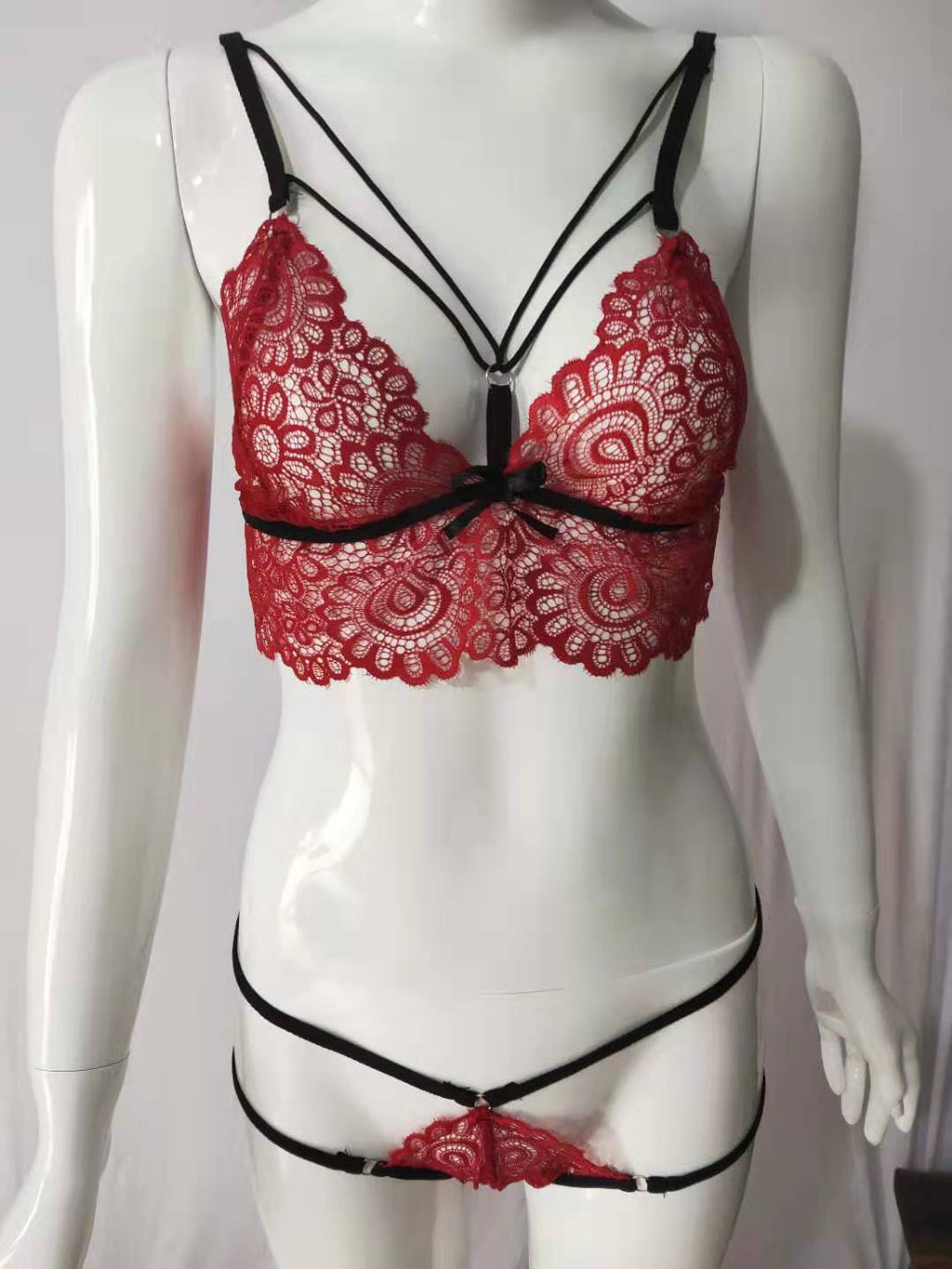 Lace Lingerie Set with Bandage and Eyelash Design