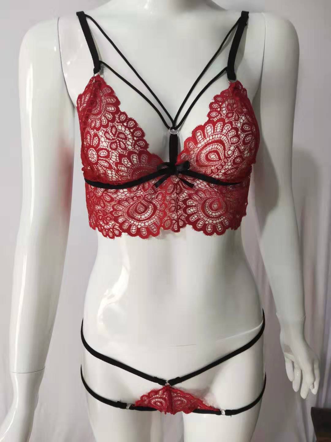 Lace Lingerie Set with Bandage and Eyelash Design