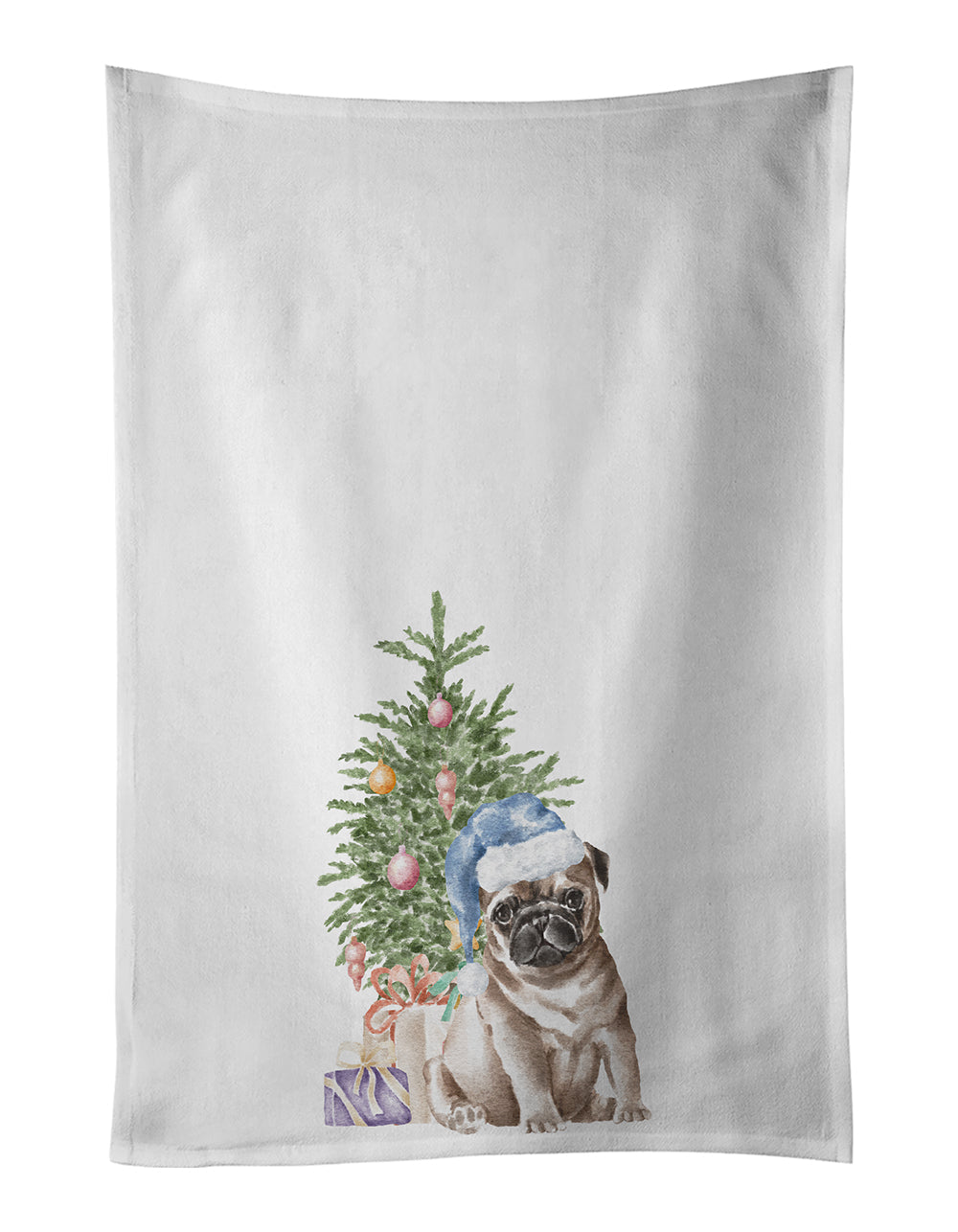 Pug Fawn Puppy Christmas Presents and Tree Kitchen Towel Set of 2