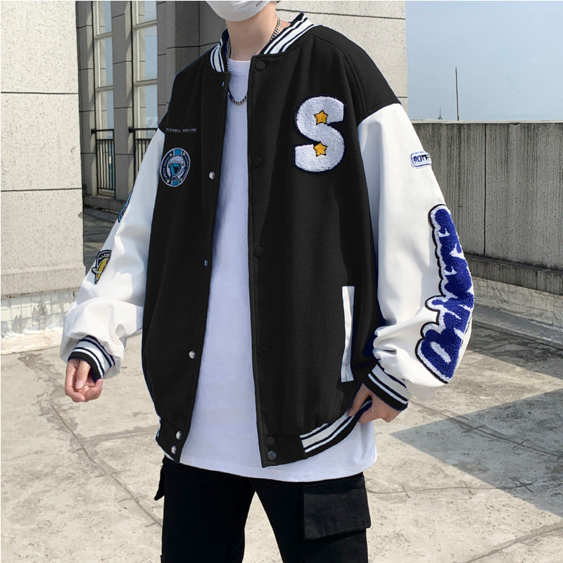 Color Contrast Patchwork Baseball Jacket and Coat