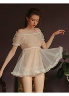 Sheer Mesh Off-Shoulder Princess Nightgown Dress