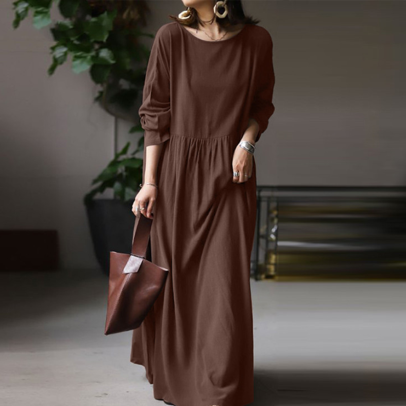 Solid Color Cotton Commuter White Pullover Dress | Streetwear