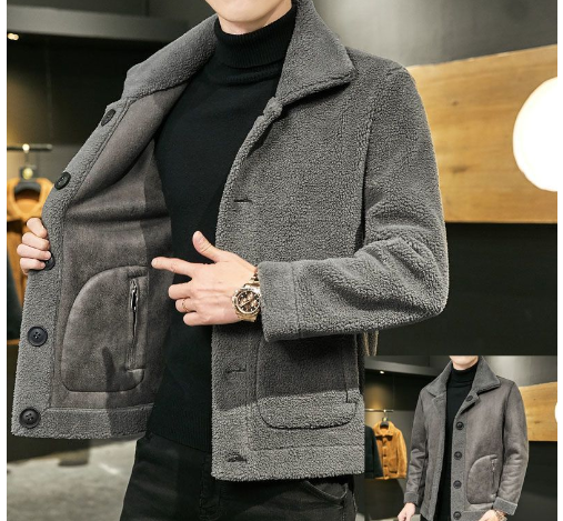 Men's Wool Coat with Button Closure - Reversible Jacket