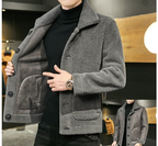 Men's Wool Coat with Button Closure - Reversible Jacket