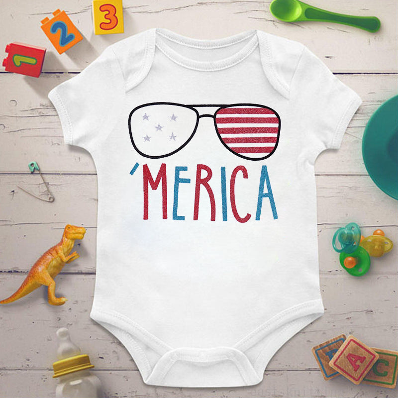 Baby Bodysuit with Letter Print and Sunglasses Design