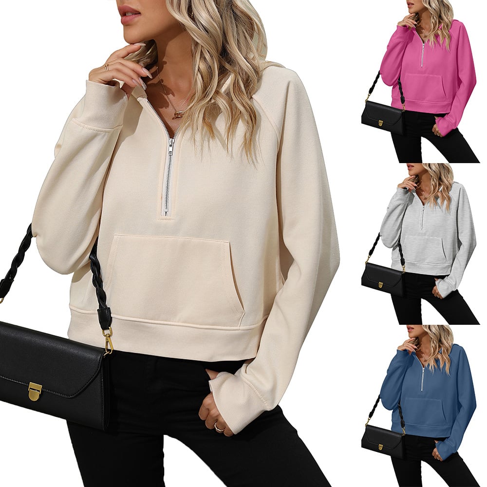 Chic Women's Fleece Half Zip Hooded Pullover Sweatshirt | Streetwear