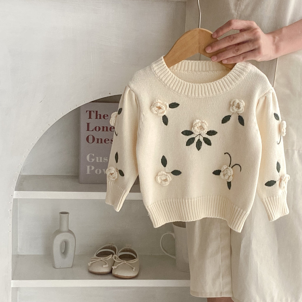 Handmade Baby Flower Embroidery Pullover Sweater