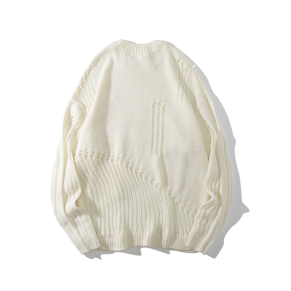 Solid Color Hollow Knit Men's Loose Sweater