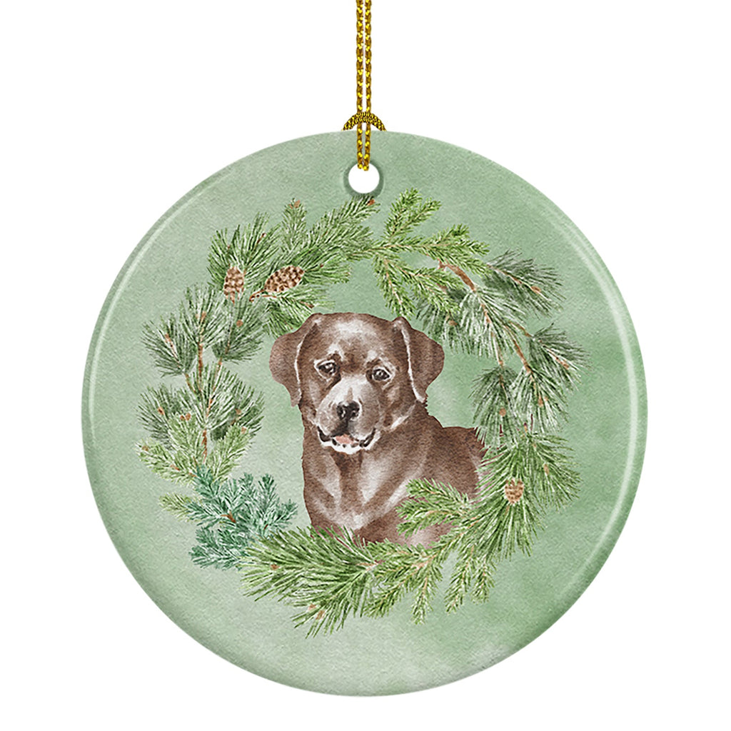 Labrador Retriever Chocolate Christmas Wreath Ceramic Ornament