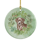 Labrador Retriever Chocolate Christmas Wreath Ceramic Ornament