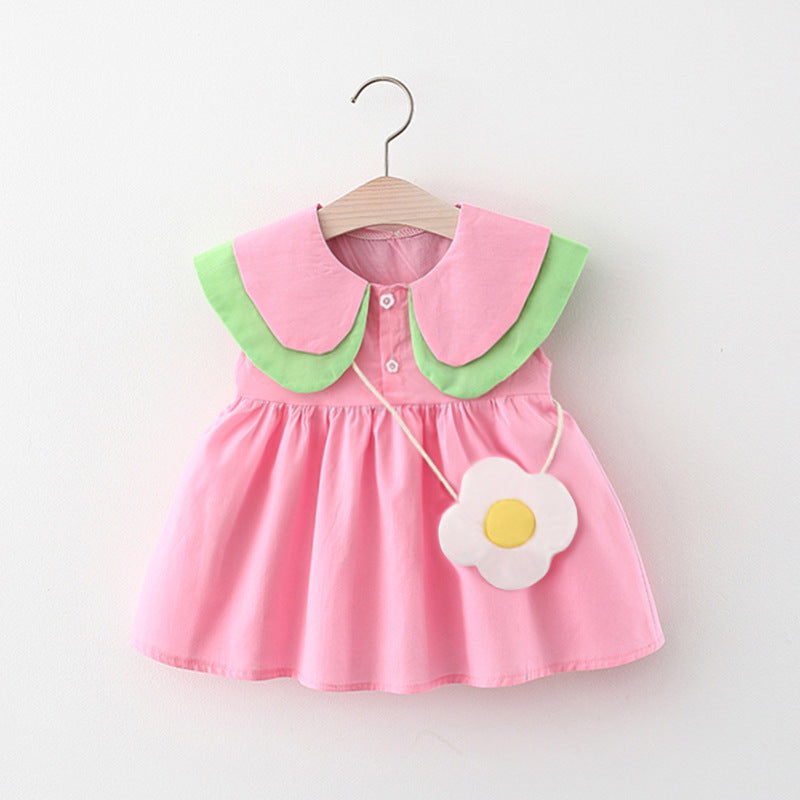 Girls Sleeveless Double Layer Dress with Lapel Design