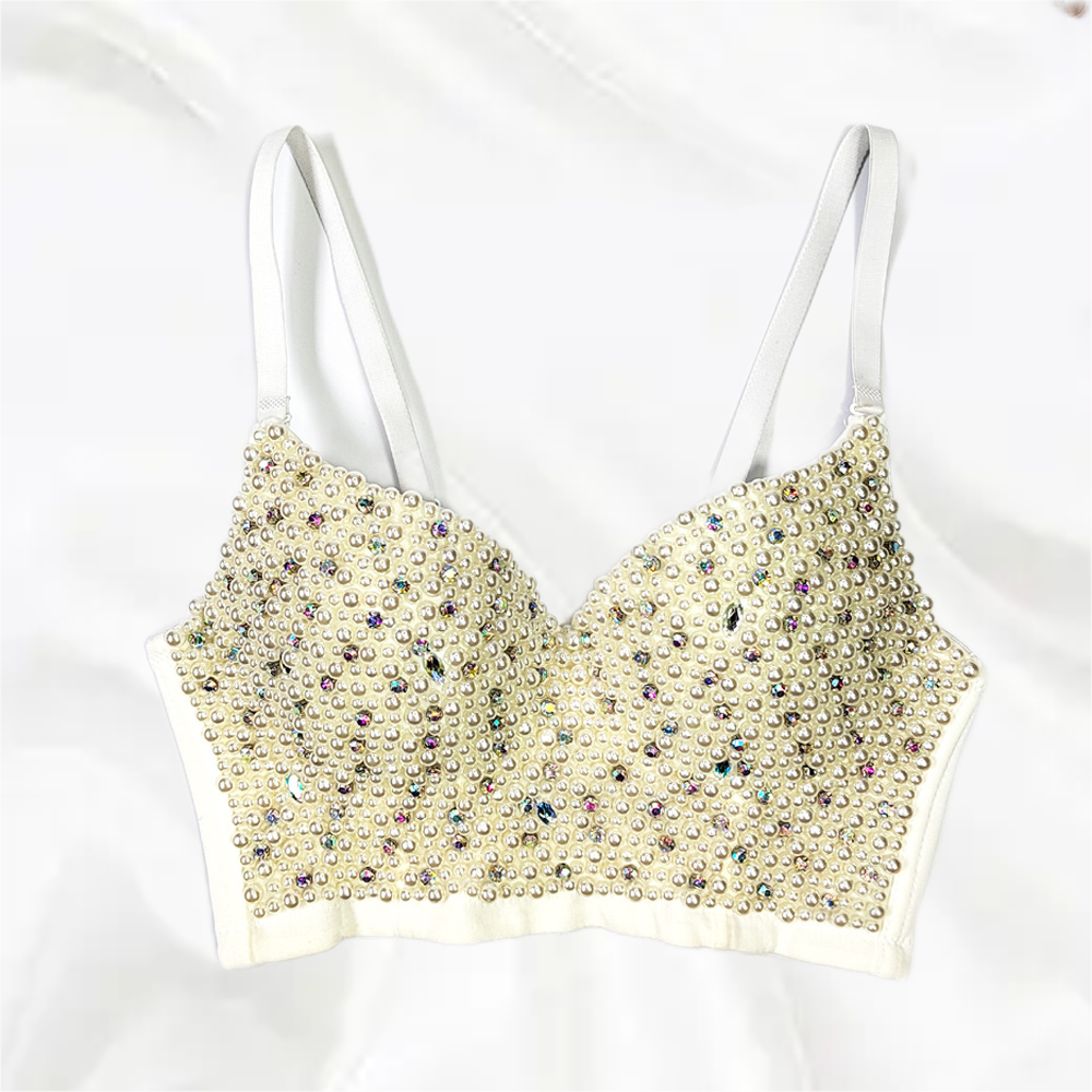 Rhinestone Beaded Bustier Push-Up Bralette Crop Top
