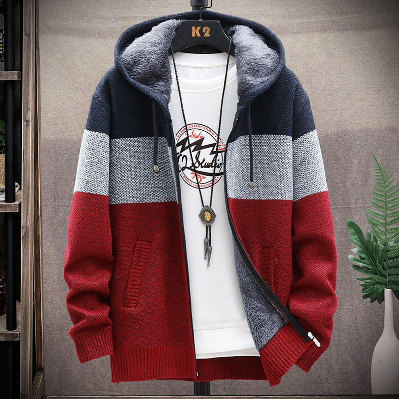 Casual Men's Hooded Fleece Warm Sweater