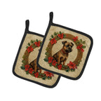 Border Terrier Christmas Flowers Pair of Pot Holders