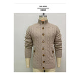 New Men's Lapel Cardigan Long Sleeve Jacquard Sweater