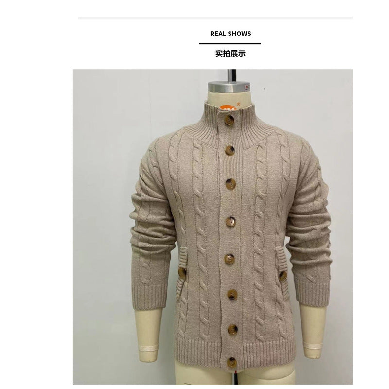 New Men's Lapel Cardigan Long Sleeve Jacquard Sweater