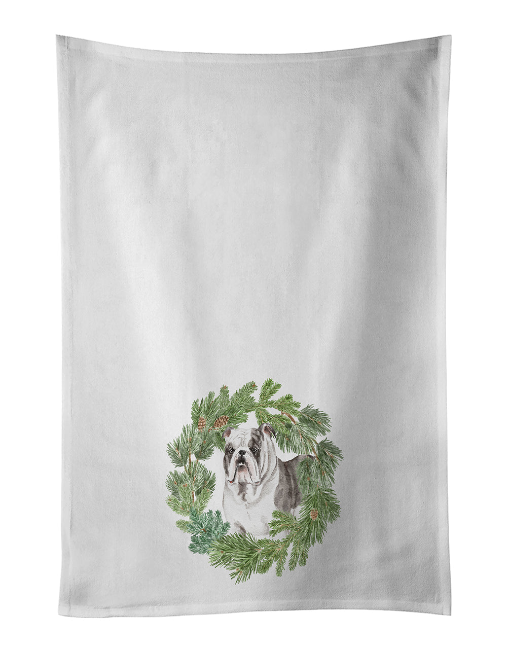Bulldog Brindled Christmas Wreath Kitchen Towel Set of 2