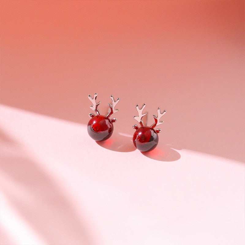 Fresh Style Deer, Garnet Christmas Earrings