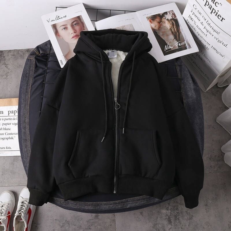 Thick Hooded Plus Velvet Women's Lamb Wool Sweater