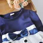2019 Girls' Floral Bow Long Sleeve Dress (Korean Style)
