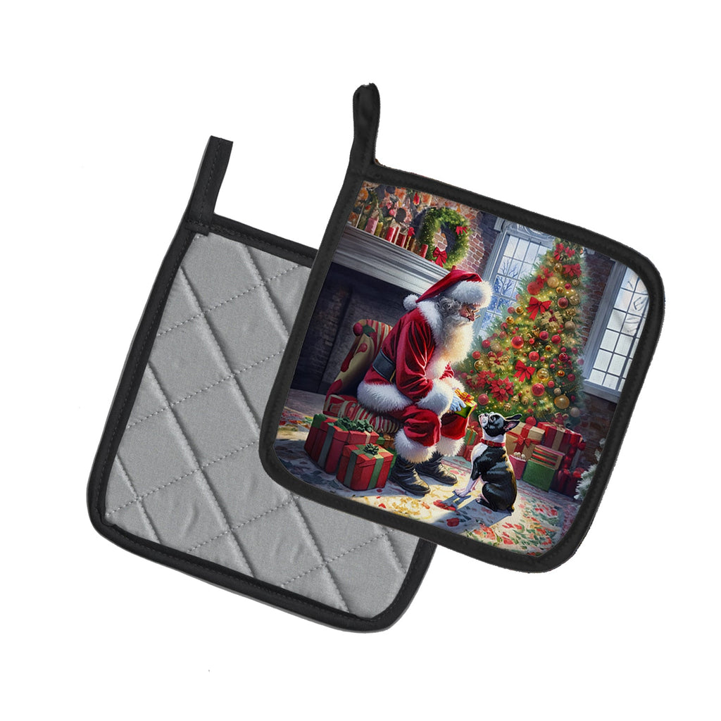 Boston Terrier and Santa Claus Pair of Pot Holders