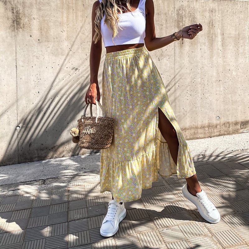 Floral Maxi Dress with Ruffled Elastic Waist Design