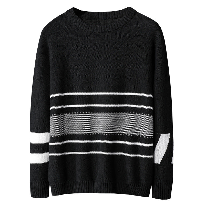 Hong Kong Style Loose Striped Sweater with Dropped Shoulders