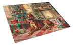 Redbone Coonhound Cozy Christmas Glass Cutting Board