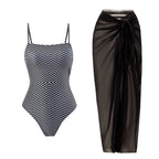 2023 Women's Retro Striped Backless Swimsuit Set