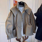 Lapel Hooded Trench Coat with Slimming Design