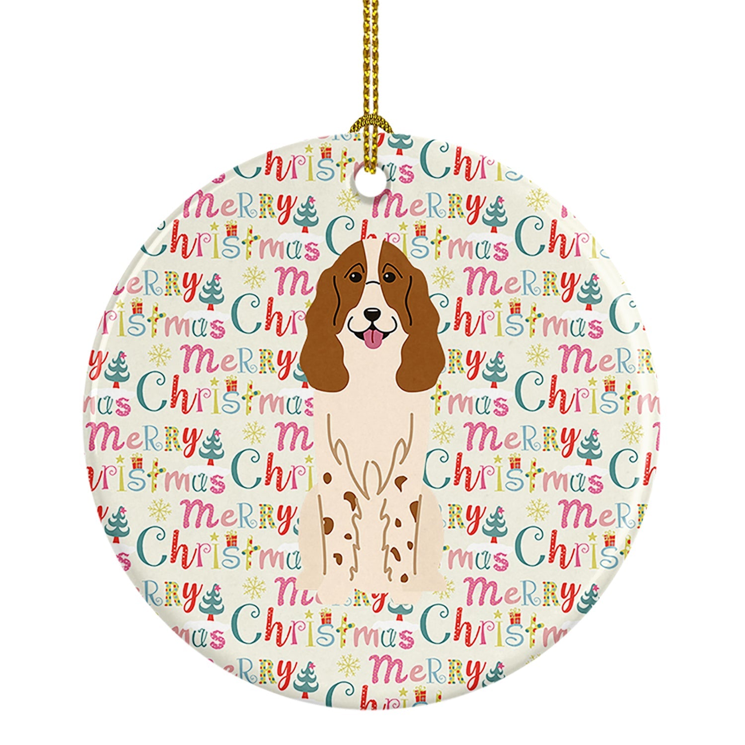 Merry Christmas Russian Spaniel Ceramic Ornament
