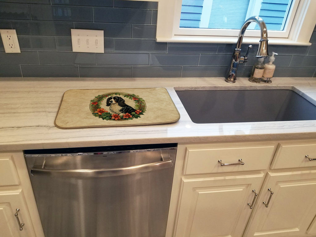 Welsh Springer Spaniel Christmas Flowers Dish Drying Mat