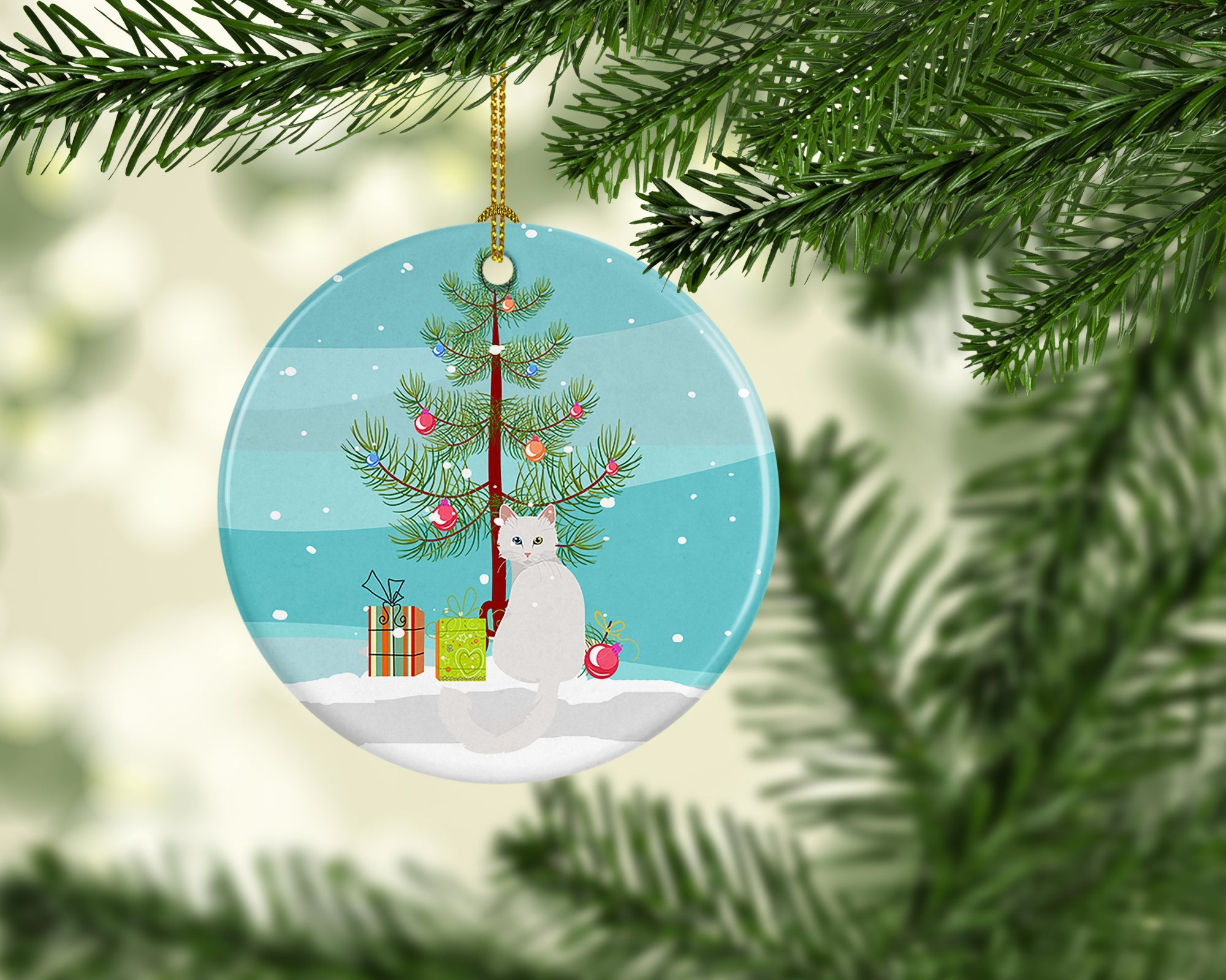 Turkish Angora Cat Christmas Ceramic Ornament