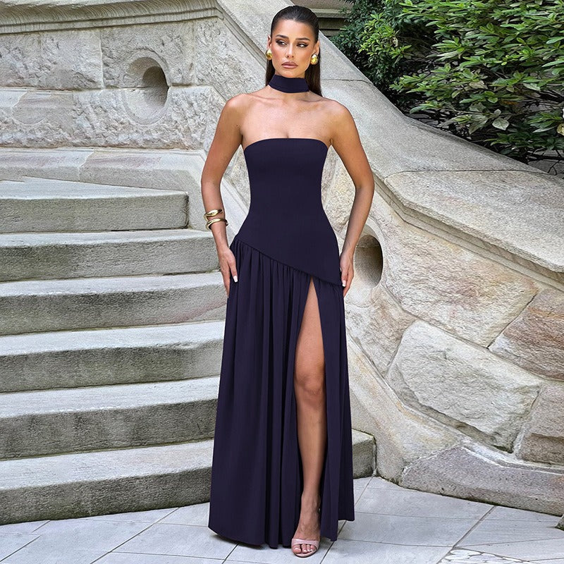 Color Block Off-Shoulder Tube Top Dress