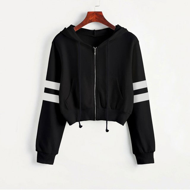 Women’s Y2K Cropped Hoodie - Long Sleeve Stripe Sweatshirt | Streetwear