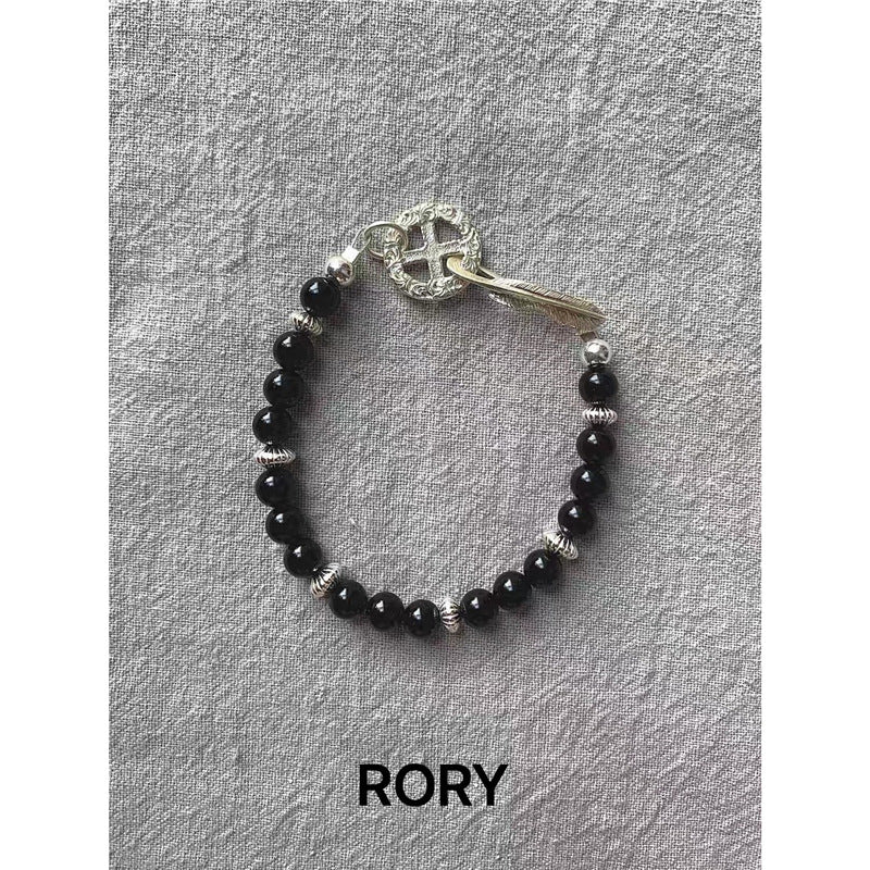 Cross Alloy Pendant with Black Beaded Bracelet