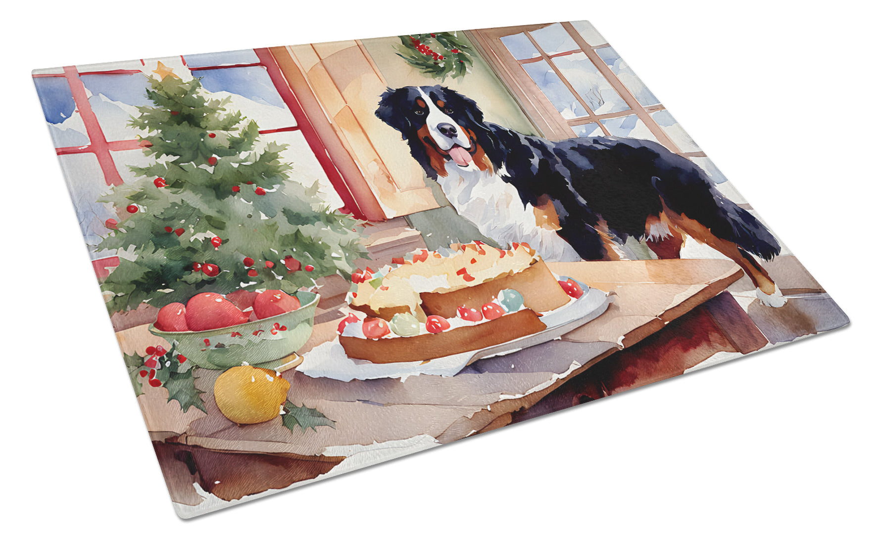 Bernese Mountain Dog Christmas Cookies Glass Cutting Board
