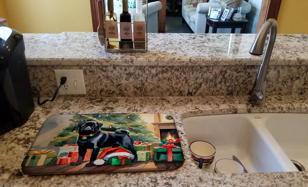 Pug Cozy Christmas Dish Drying Mat
