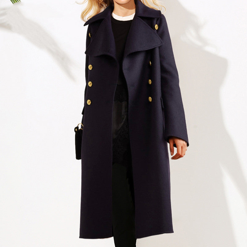Chic Double-Breasted Woolen Military Style Coat