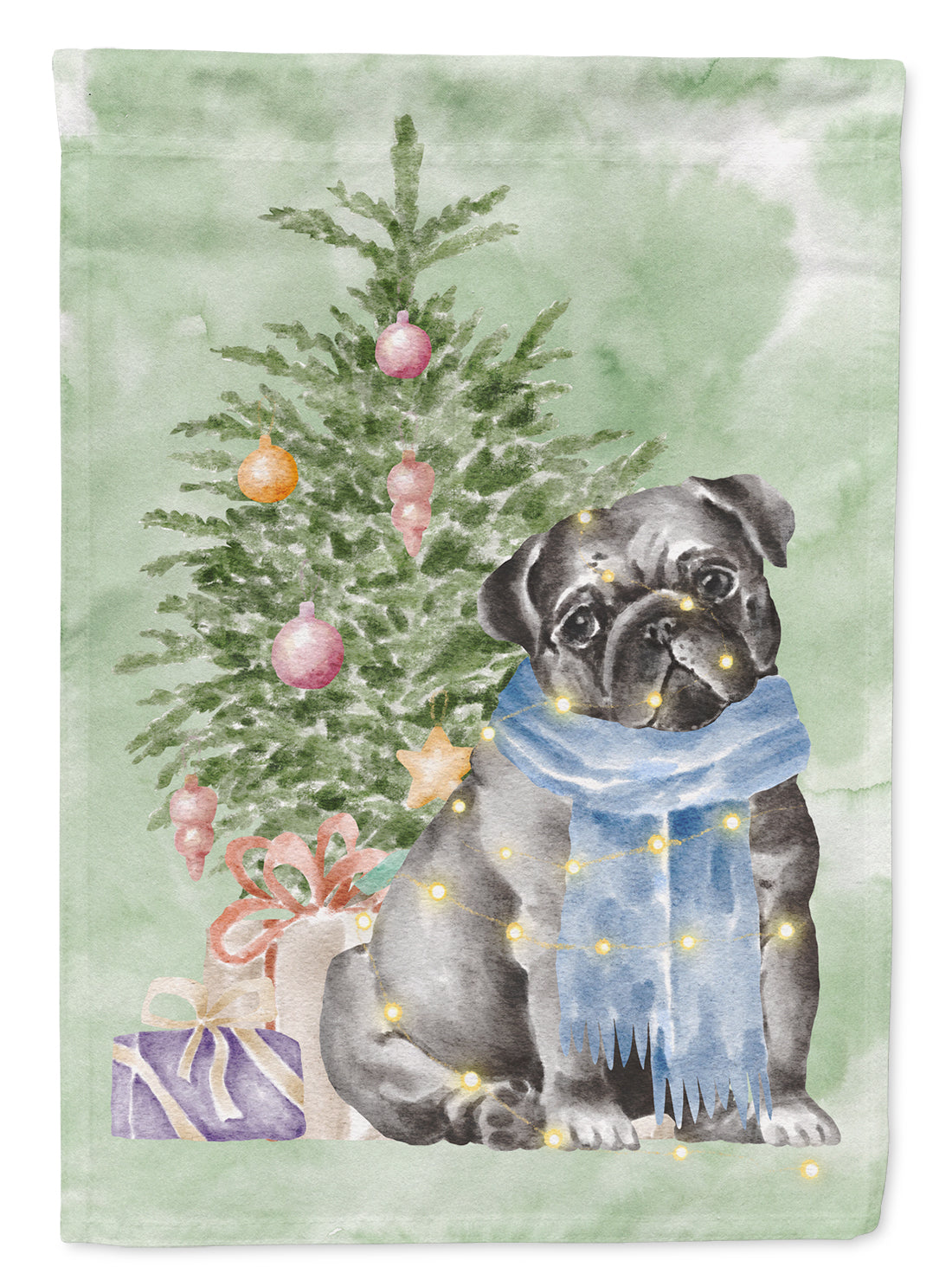 Pug Black Christmas Presents and Tree Garden Flag
