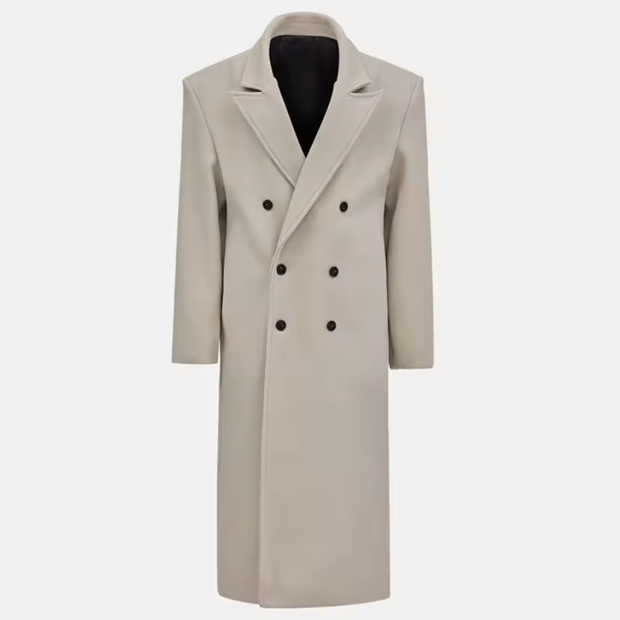 Wool Blend Suit Collar Long Coat