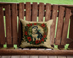 Siberian Husky Christmas Flowers Throw Pillow