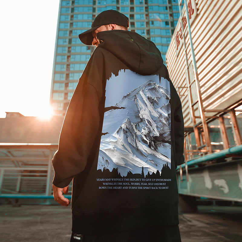 Autumn Snow Mountain Graphic Oversized Hoodie for Men | Streetwear