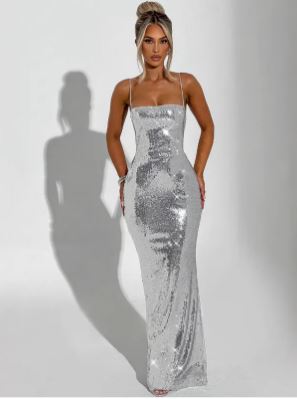 Sequin Sleeveless Backless Camisole Dress – Gold & Silver