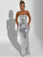 Sequin Sleeveless Backless Camisole Dress – Gold & Silver