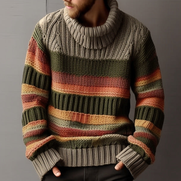 Men's Color Block Turtleneck Knitted Sweater